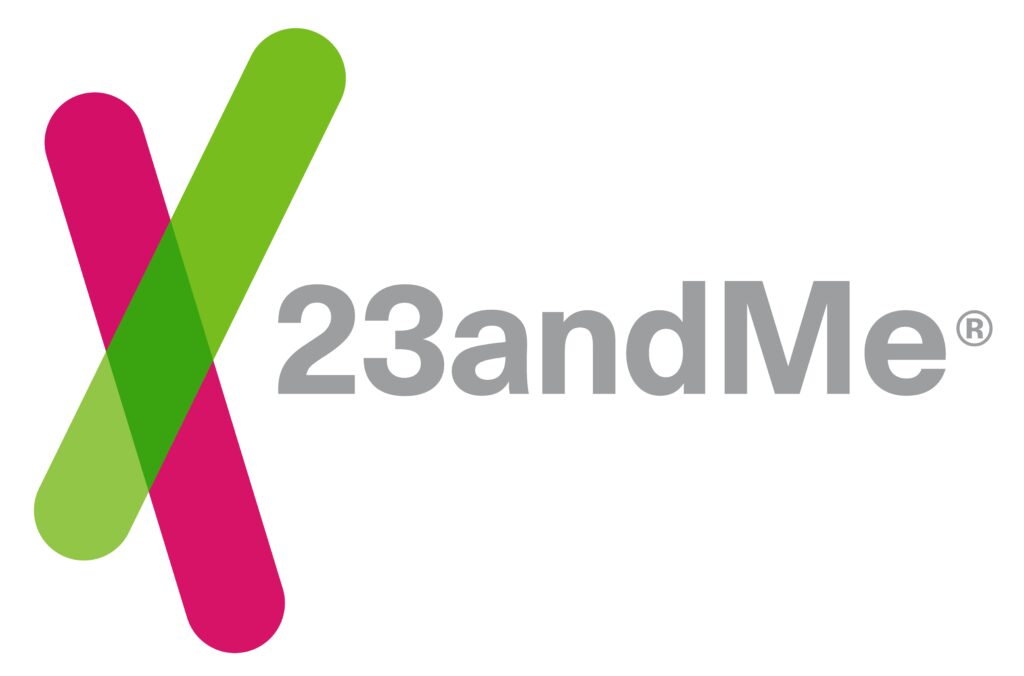 23andMe logo dark pink  and green on white background