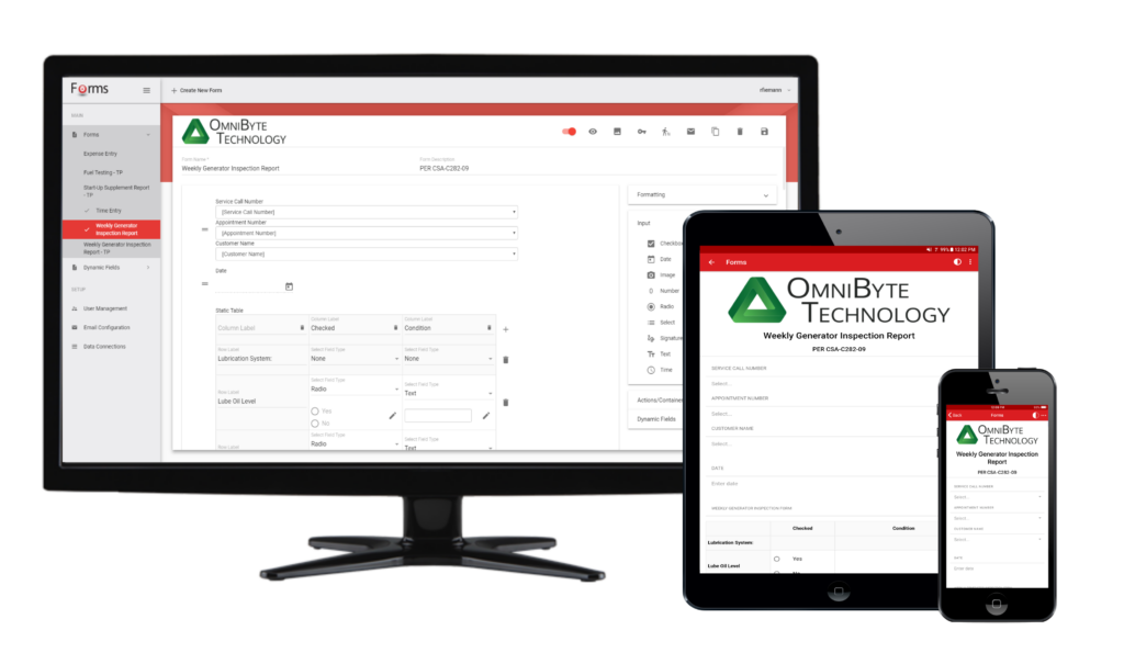 PC, tablet and cell phone showing forms