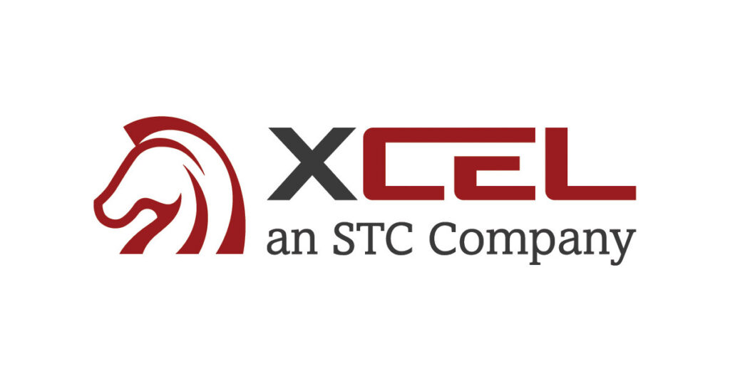 STC XCEL logo black and red lettering